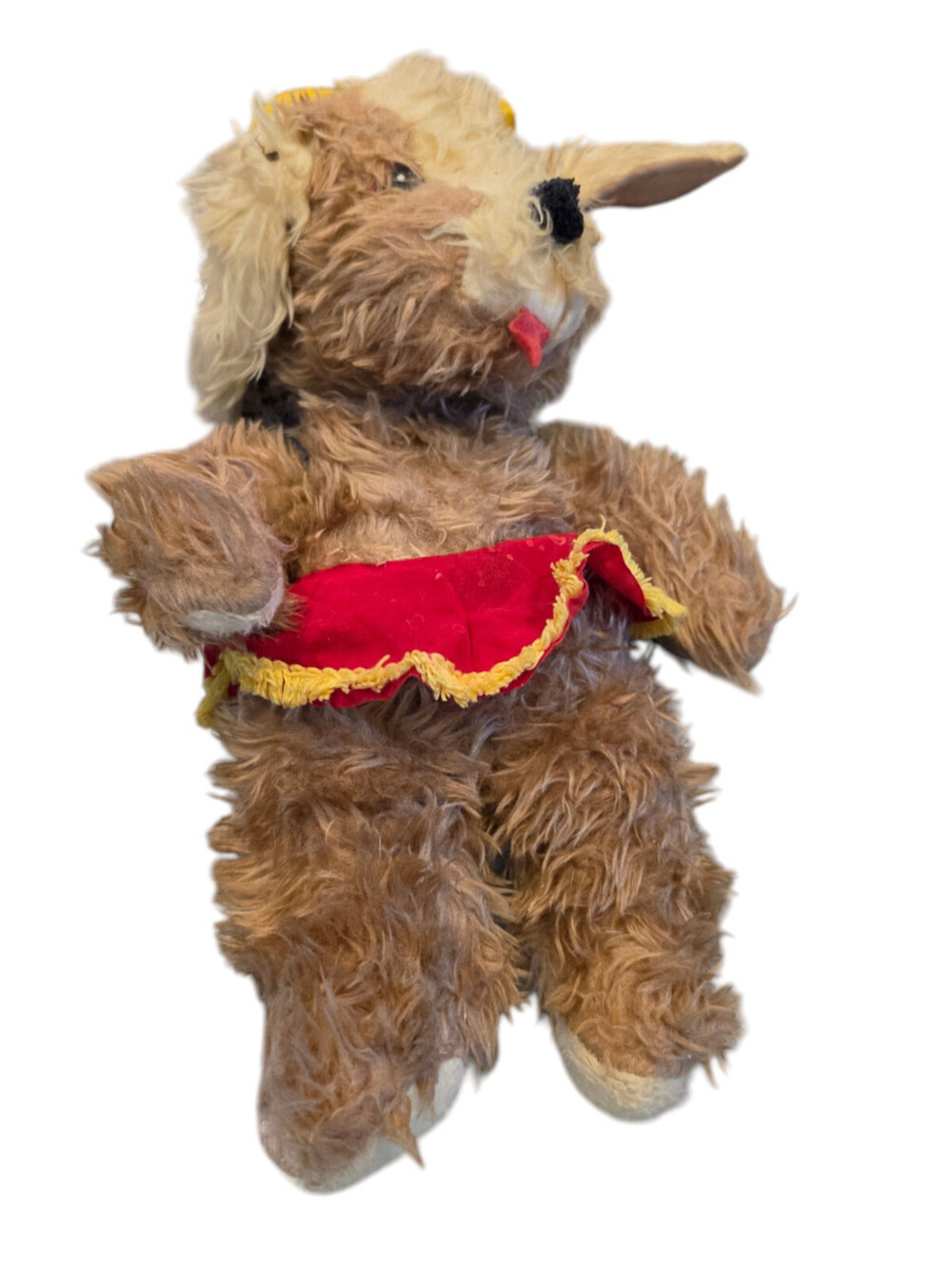 Vintage 1950s Commonwealth Toys Shaggy Dog Plush Stuffed Animal Tan Tongue Out